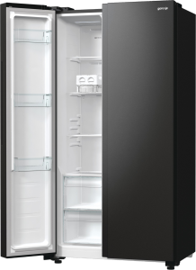Gorenje NRR9185EABXL side by side fekete hűtőszekrény, Total No Frost funkcióval, Inverteres kompresszorral,358/192L, 91.5x67x178.6 cm, fekete szín
