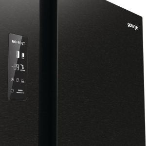 Gorenje NRR9185EABXL side by side fekete hűtőszekrény, Total No Frost funkcióval, Inverteres kompresszorral,358/192L, 91.5x67x178.6 cm, fekete szín