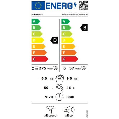 Electrolux EW9WN249W PerfectCare 900 hőszivattyús mosó-szárítógép 9/6kg, ökoinverter, 660mm mélység