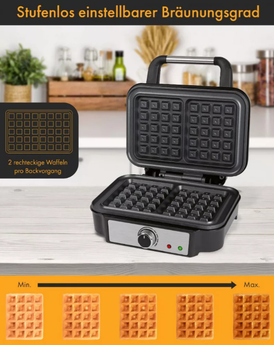 ProfiCook PC-WA 1240 inox gofrisütő, négyzet alakú nagy sütőfelülettel 