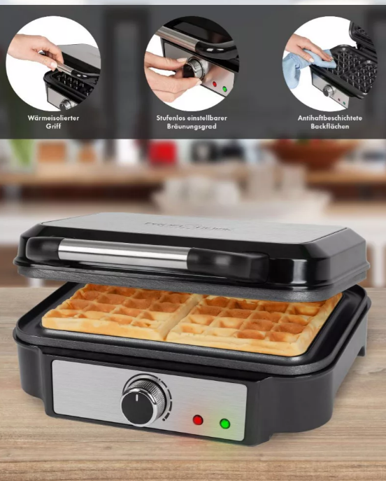 ProfiCook PC-WA 1240 inox gofrisütő, négyzet alakú nagy sütőfelülettel 