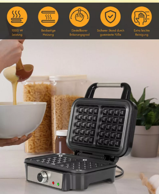 ProfiCook PC-WA 1240 inox gofrisütő, négyzet alakú nagy sütőfelülettel 