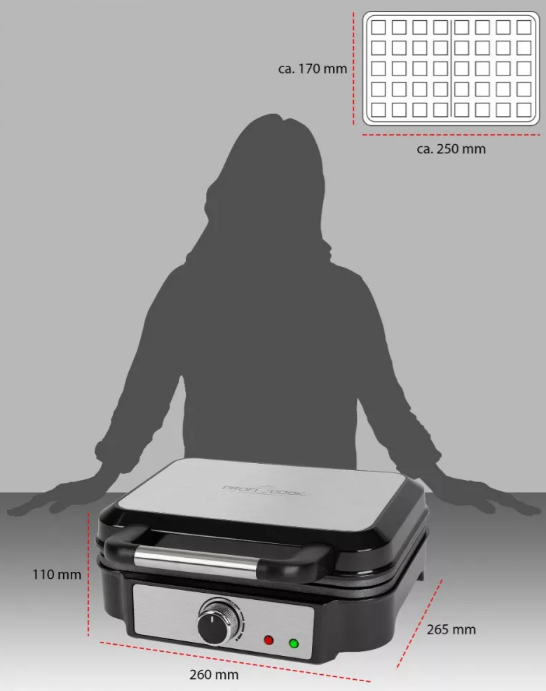 ProfiCook PC-WA 1240 inox gofrisütő, négyzet alakú nagy sütőfelülettel 
