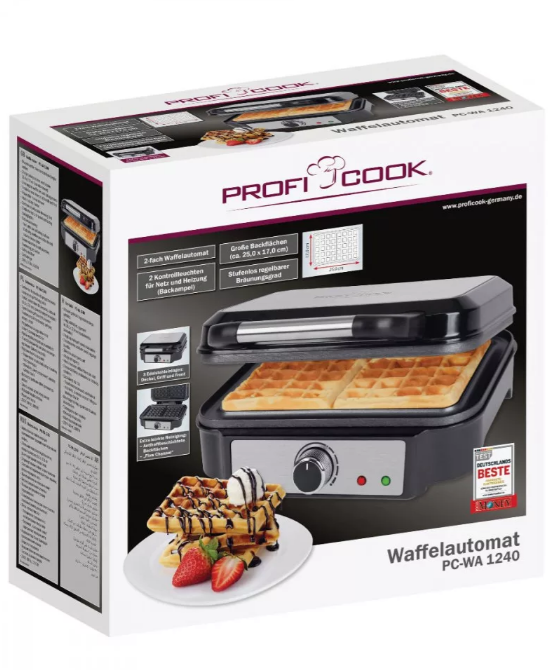 ProfiCook PC-WA 1240 inox gofrisütő, négyzet alakú nagy sütőfelülettel 