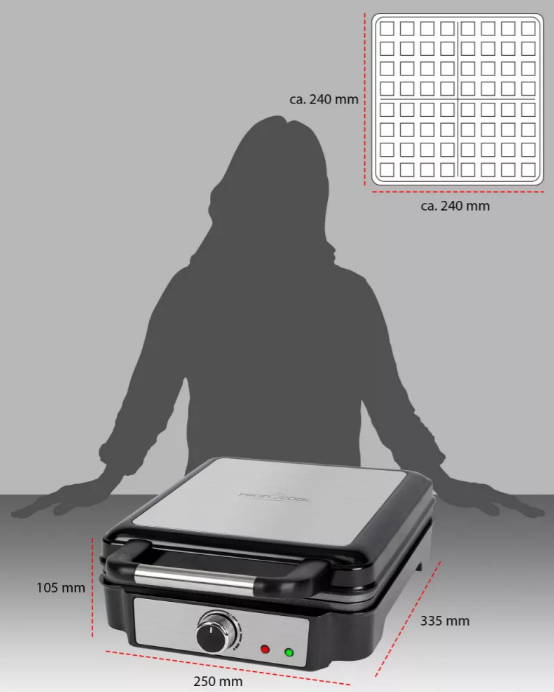 ProfiCook PC-WA 1241 inox gofrisütő négyzet alakú nagy sütőfelülettel 