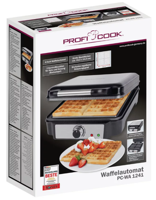ProfiCook PC-WA 1241 inox gofrisütő négyzet alakú nagy sütőfelülettel 