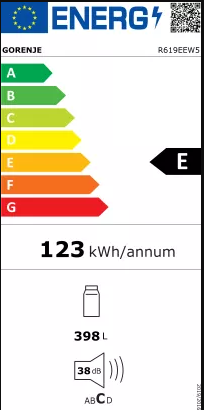 Gorenje R619EEW5 hűtőszekrény 398 liter 185 X 59,5 X 66,3 cm