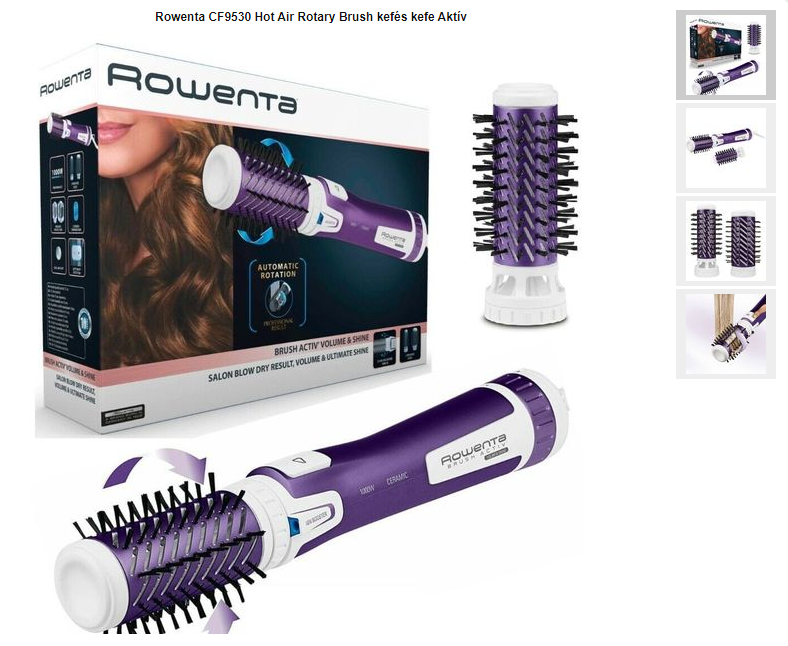 Rowenta CF9530F0 forgófejes kettős ionizáló forgófejes hajformázó 1000W, 2 hőmérséklet/sebesség, 2 kerámia kefe, Lila/Fehér