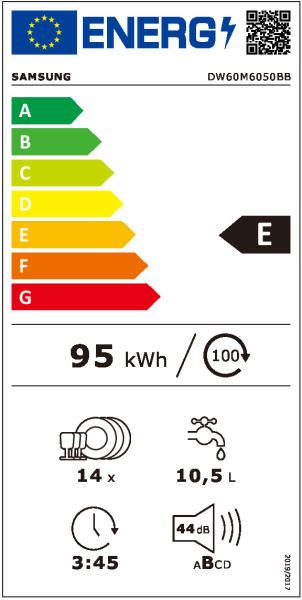 Samsung DW60M6050BB/EO teljesen beépíthető mosogatógép 14 teríték, 3 kosaras