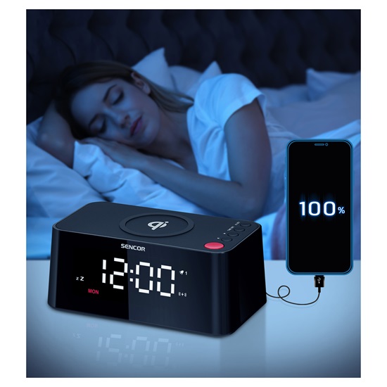 Sencor SDC 7600 QI vezeték nélküli töltés digitális óra 10cm színes kijelző 10 féle színmód