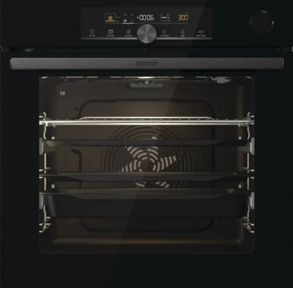 Gorenje BPSA6747A08BG fekete pirolitikus beépíthető sütő SteamAssist, 59.5x56.4x59.5 cm