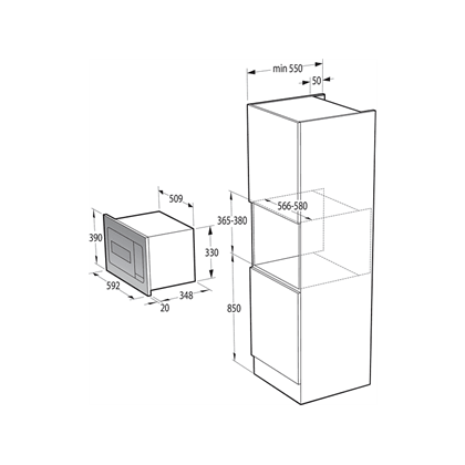 Gorenje BM235G1SYW fehér beépíthető grilles mikrohullámú sütő, 59.5x35.1x39 cm 