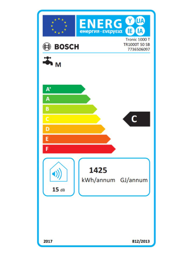 Bosch TR1000T 50 SB Függőleges elektromos slim vízmelegítő bojler, 50 l, 1500 W, automata hőmérséklet szabályzóval 45 x 56.8 x 45 cm