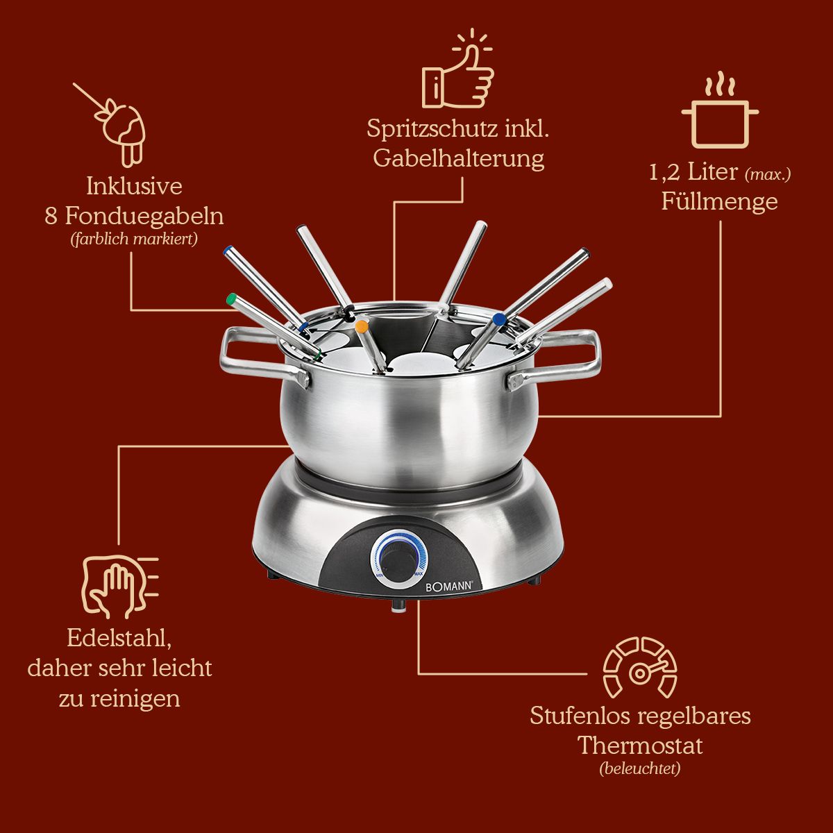 Bomann FD 2248CB inox Fondue készítő FD2248CB