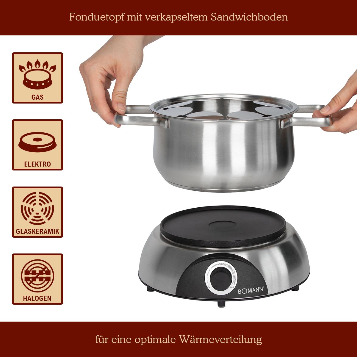 Bomann FD 2248CB inox Fondue készítő FD2248CB