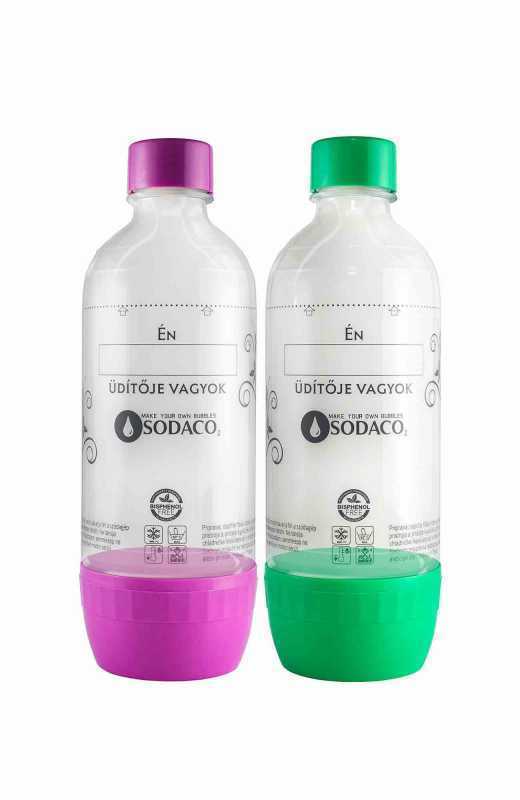 SodaCo szénsavasító flakon otthoni SodaCo Basic és Royal szódagéphez, 2x1 liter, 1db lila 1db zöld