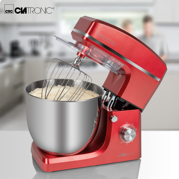 Clatronic KM 3765 piros robotgép 1500W extra nagy, 10 literes rozsdamentes acél tál 6-6,5kg tészta elkészítéséhez