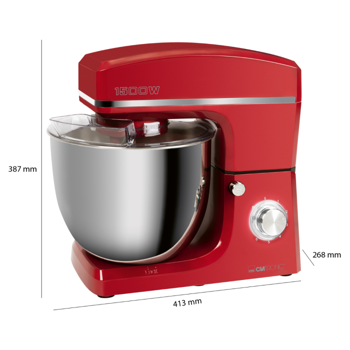 Clatronic KM 3765 piros robotgép 1500W extra nagy, 10 literes rozsdamentes acél tál 6-6,5kg tészta elkészítéséhez