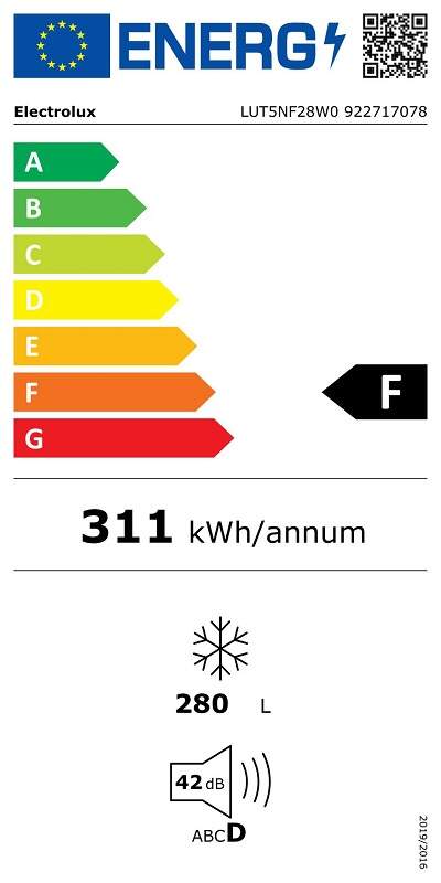 Electrolux LUT5NF28W0 No Frost fagyasztószekrény 186cm