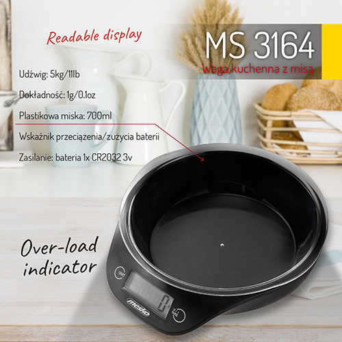 Mesko MS3164 tálas konyhai mérleg