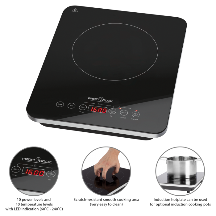 ProfiCook PC-EKI 1062 indukciós egylapos főzőlap 2000W, fekete/ezüst 