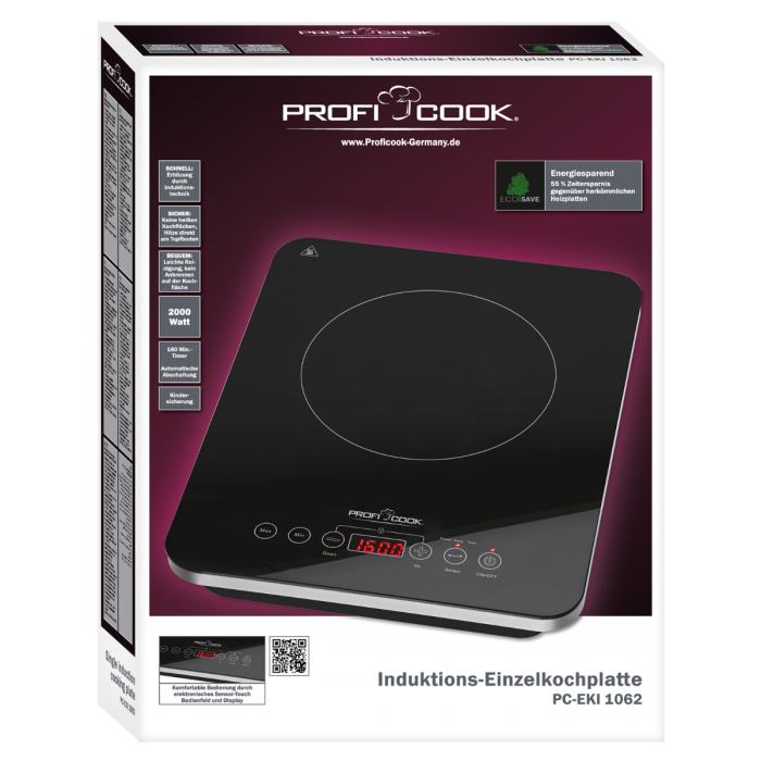 ProfiCook PC-EKI 1062 indukciós egylapos főzőlap 2000W, fekete/ezüst 