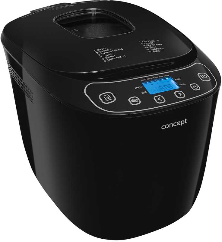 Concept PC5510 otthoni kenyérsütőgép, fekete 700/1000g gluténmentes és gyors programmal