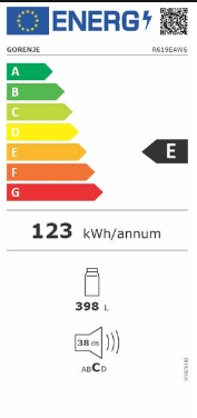Gorenje R619EAW6 hűtőszekrény 398 liter 185 X 59,5 X 66,3 cm külső kijelző,  AdaptTech öntanuló kompresszor 