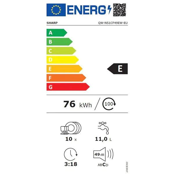 Sharp QW-NS1CF49EW-EU keskeny mosogatógép,10 terítékes,59.8x45x85cm
