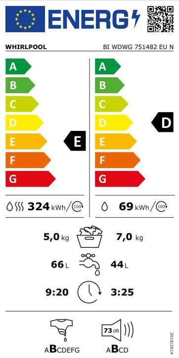 Whirlpool BI WDWG 751482 EU N beépíthető mosó-szárító 7/5kg, inverter motor, 59.5x54.5x81.5 cm