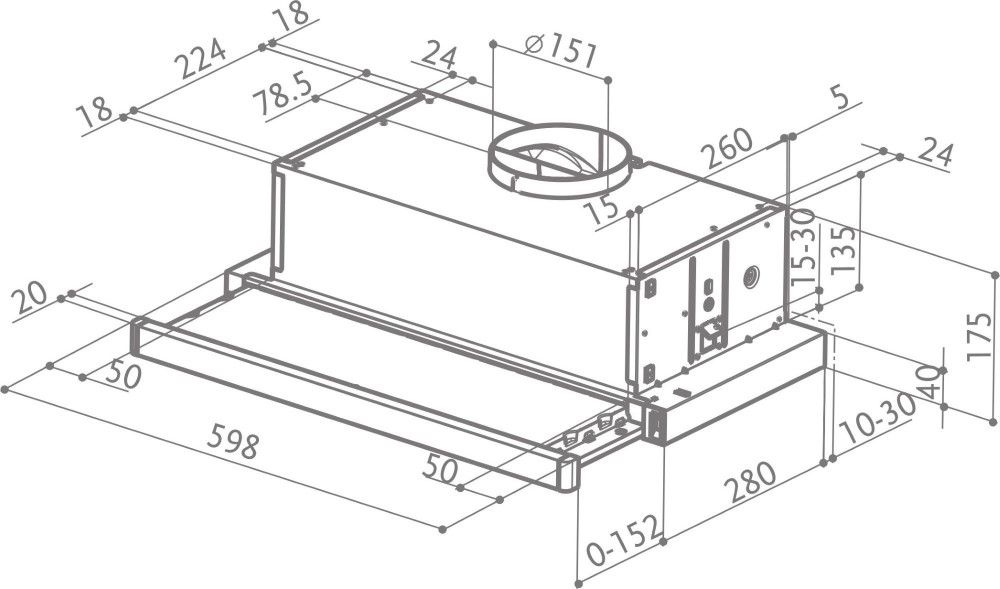 Flexa Glass Plus W A60 FEHÉR beépíthető teleszkópos páraelszívó 315.0547.827