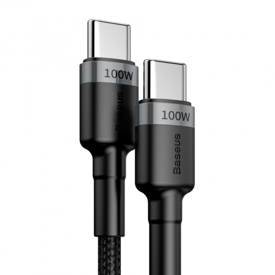Baseus CATKLF-ALG1 Cafule nylon fonott USB-C PD kábel 2.0 100W 20V 5A,2m, szürke töltő kábel