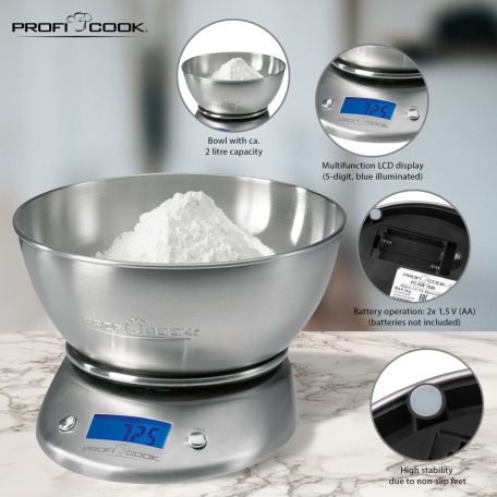ProfiCook PC-KW 1040 inox tálas konyhamérleg