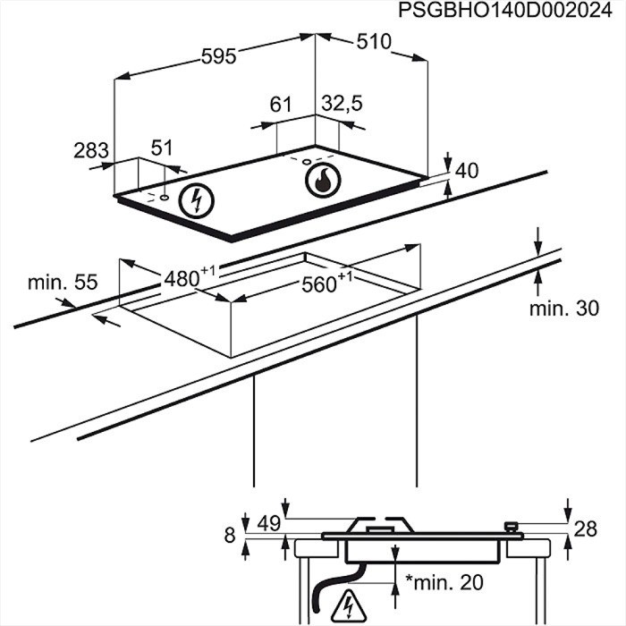 AEG HGB64420SM beépíthető gáz főzőlap