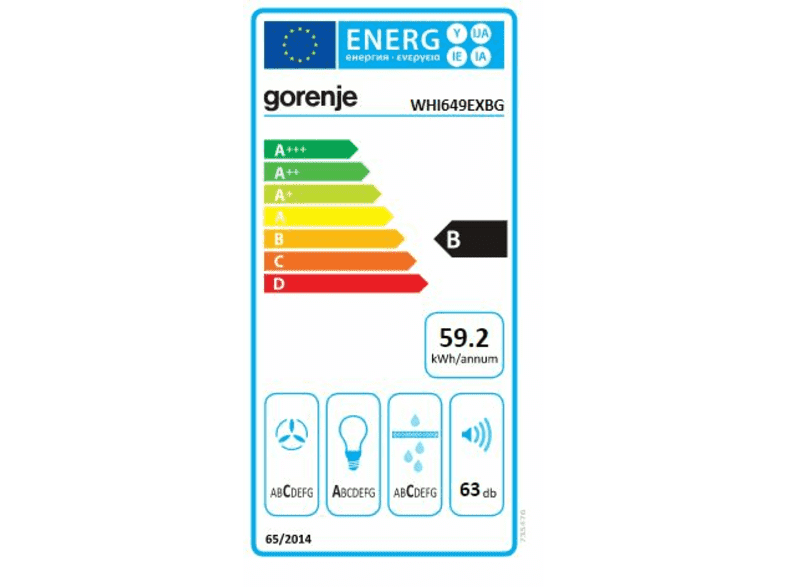 Gorenje WHI649EXBG beépíthető falra szerelhető döntött kürtös konyhai elszívó, 60x33.5x38 cm, ezüst szín 