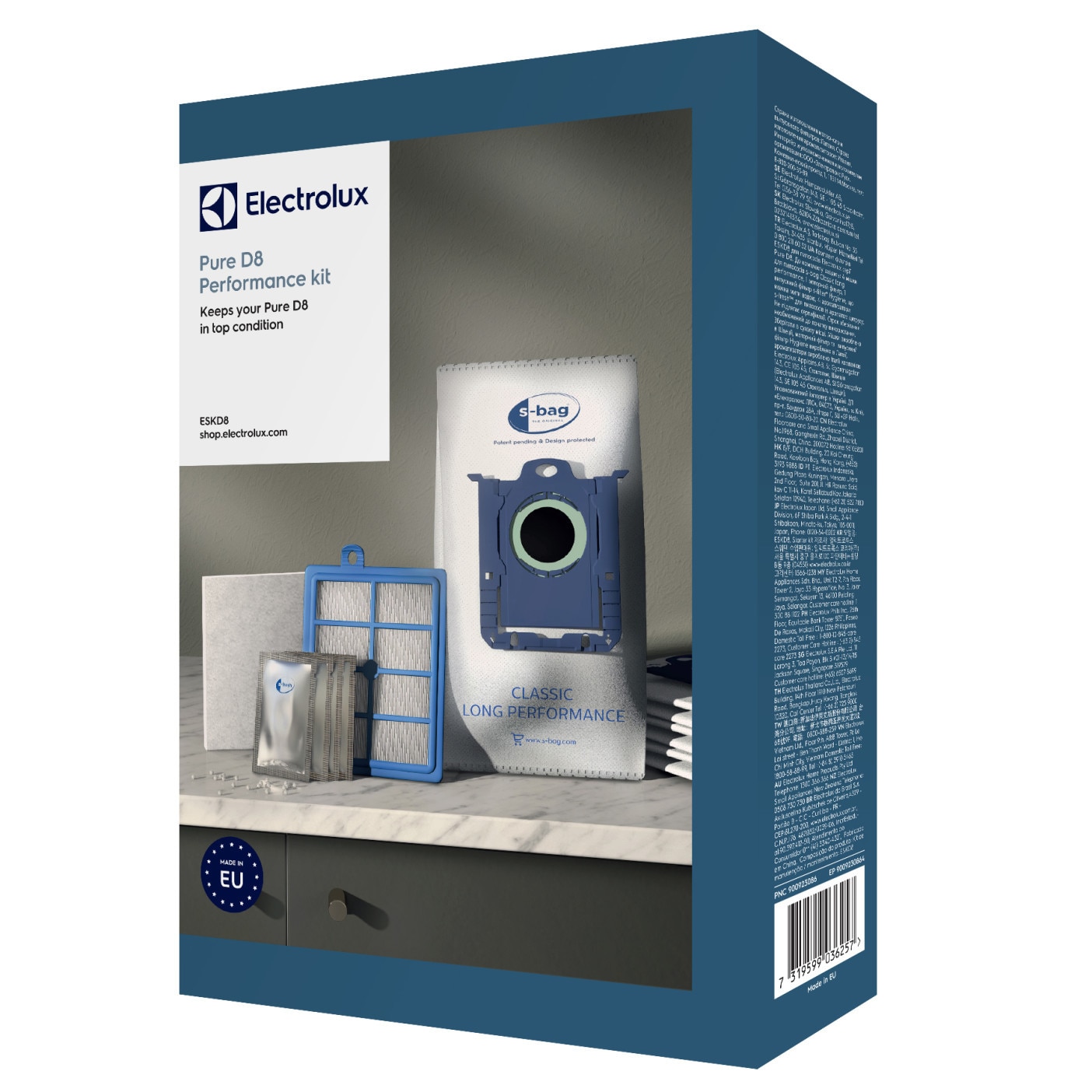 Electrolux ESKD8 PURED8 kezdő készlet 4db porzsák 4db illatosító HEPA filter 1db szűrő