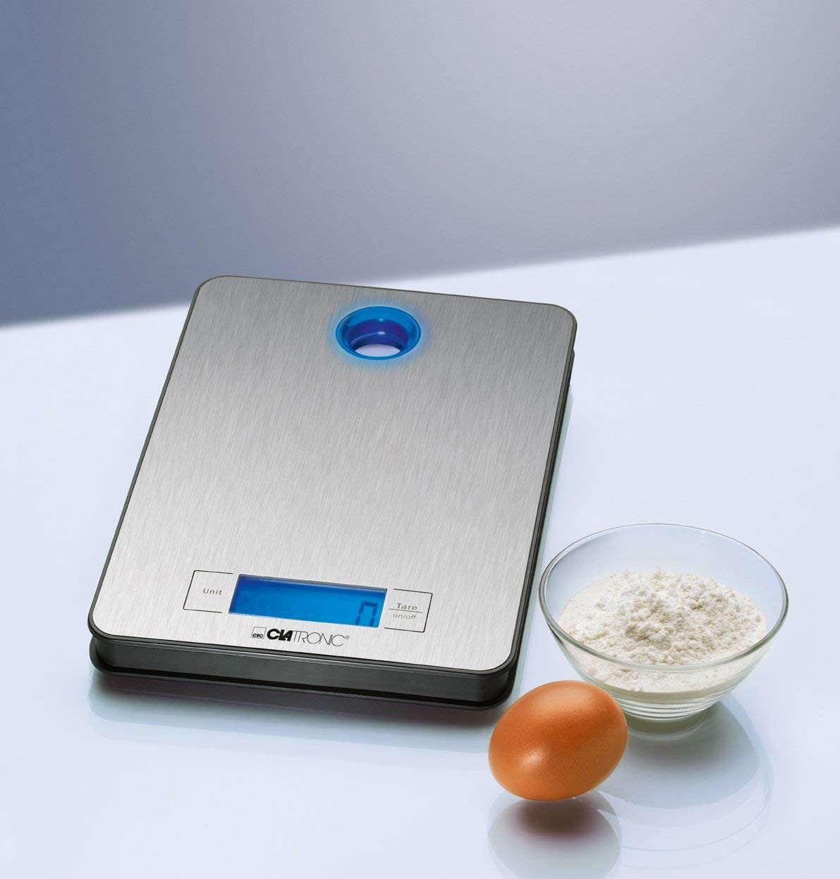 Clatronic KW 3412 konyhamérleg, kék LCD kijelző, Inox KW3412
