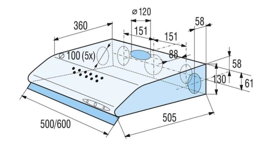 Mora OP530W 50cm standard fehér páraelszívó, FELSŐ/HÁTSÓ/OLDALSÓ kivezetés, mosható fém szűrő