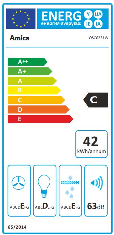 Amica OSC6231W fehér 60cm konyhai elszívó  mosható zsírszűrővel