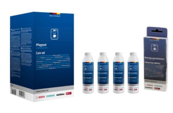 Bosch 00312090 kávéfőző ápoló készlet  4x 250 ml folyékony vízkőmentesítő és 10 x tisztító tabletta (2,2 g)