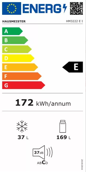 Hausmeister HM3222 EI felülfagyasztós kombinált hűtőszekrény inverter motorral, 169/37L, 54.5x55.5x143 cm 