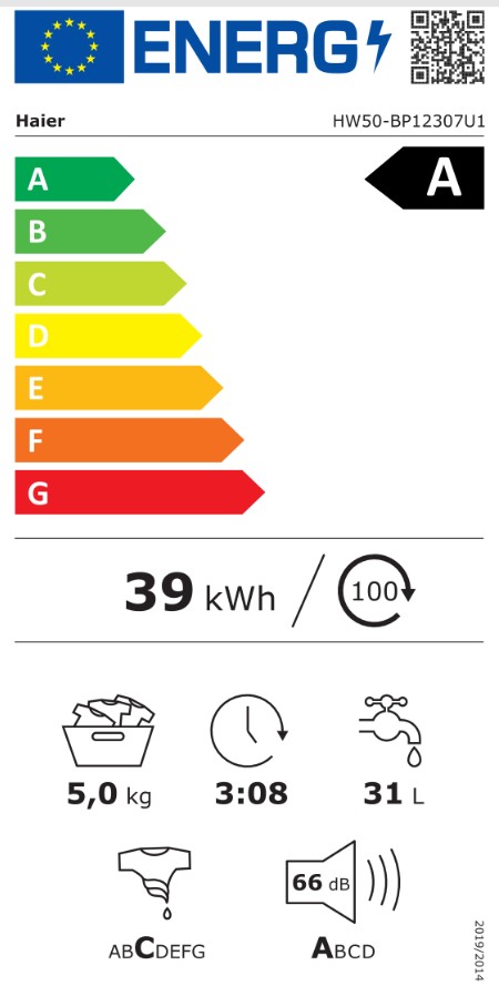 Haier HW50-BP12307U1-S elöltöltős mini mosógép, 5 kg, inverter motor, Wifi, 51x49.2x70 cm 