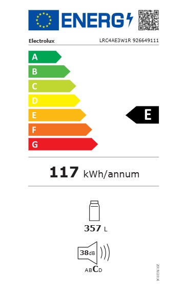 Electrolux 926649111 LRC4AE3W1R RF360 egyajtós hűtőszekrény, 357L, 59.5x65.3x175 cm