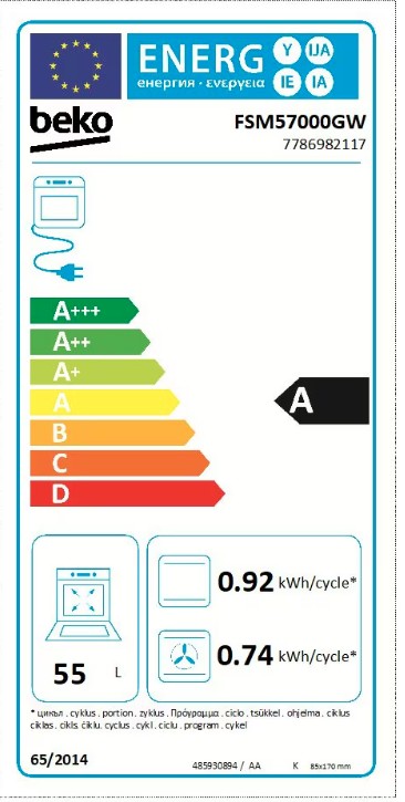 Beko FSM57000GW kerámialapos elektromos tűzhely, 55L, 50x60x85 cm 