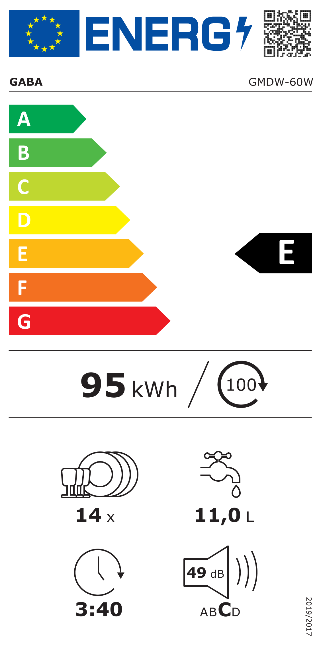 Gaba GMDW-60W 14 terítékes LED kijelzős szabadonálló mosogatógép 59.8X60X84.5 cm