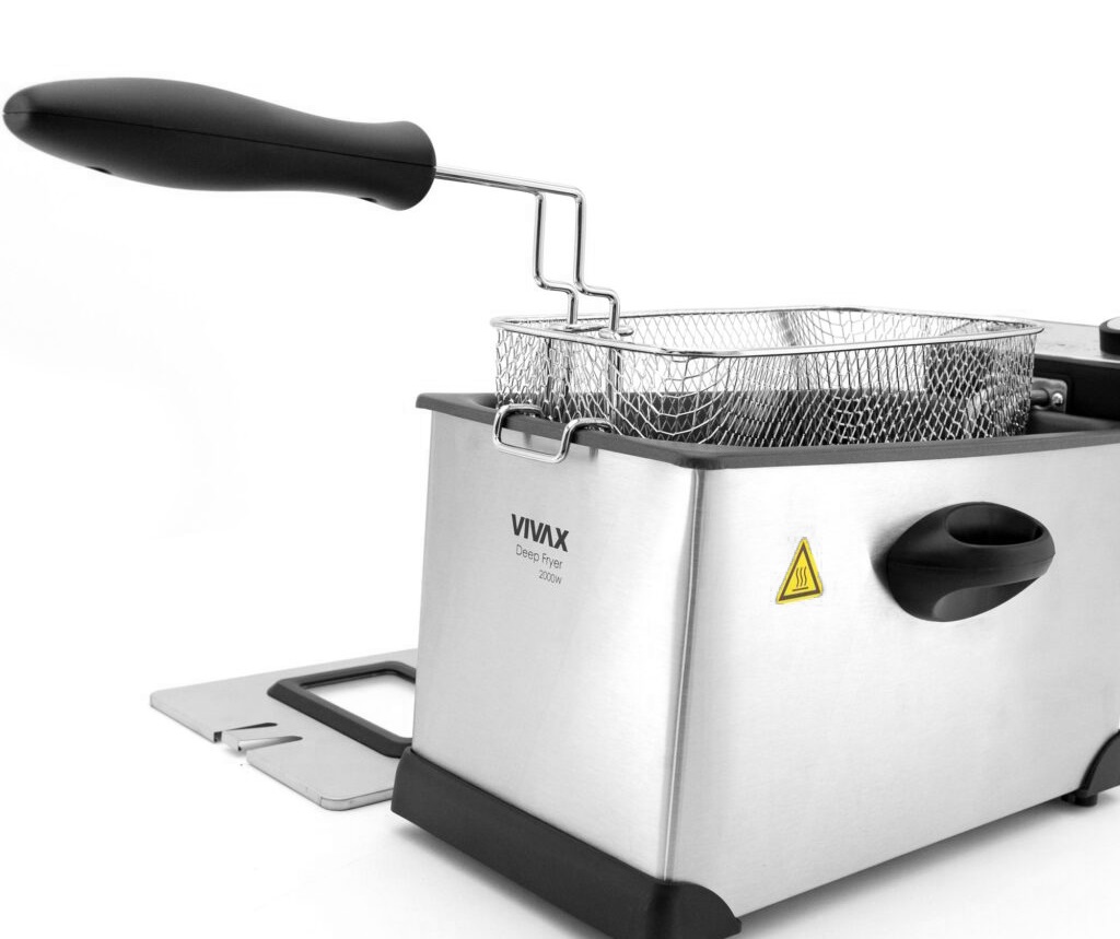 VIVAX DF-2003SS 3l rozsdamentes olajsütő fritőz kivehető tartály, fűtőszál, tető, 2000 W