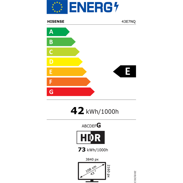 Hisense 43E7NQ 43" 108 cm 4K UHD Smart QLED TV