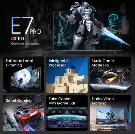 Hisense 55E7NQPRO 55" 139 cm 4K UHD Smart QLED TV 144Hz Game Mode PRO