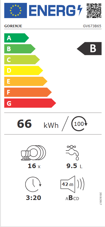 Gorenje GV673B65 teljesen beépíthető mosogatógép, Power Drive inverter motor, 3 kosár, 16 teríték, automatikus ajtónyitás, 59.8x55.5x81.6 cm