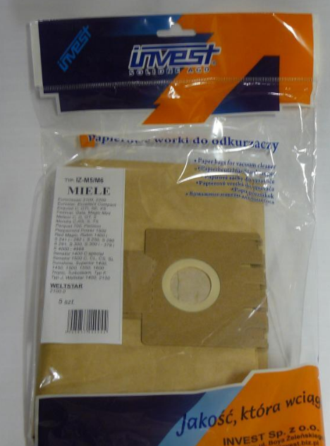 Invest IZ-M5/M6 kompatiblis MIELE F/J/M 5db papír porzsák 1db filter 